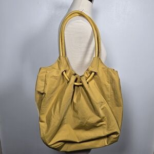 HOBO International Mustard Yellow Slouchy Nylon Tote Leather Strap Purse EUC
